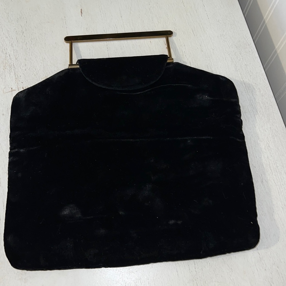Martin crushed black velvet vintage clutch or satchel + coin purse